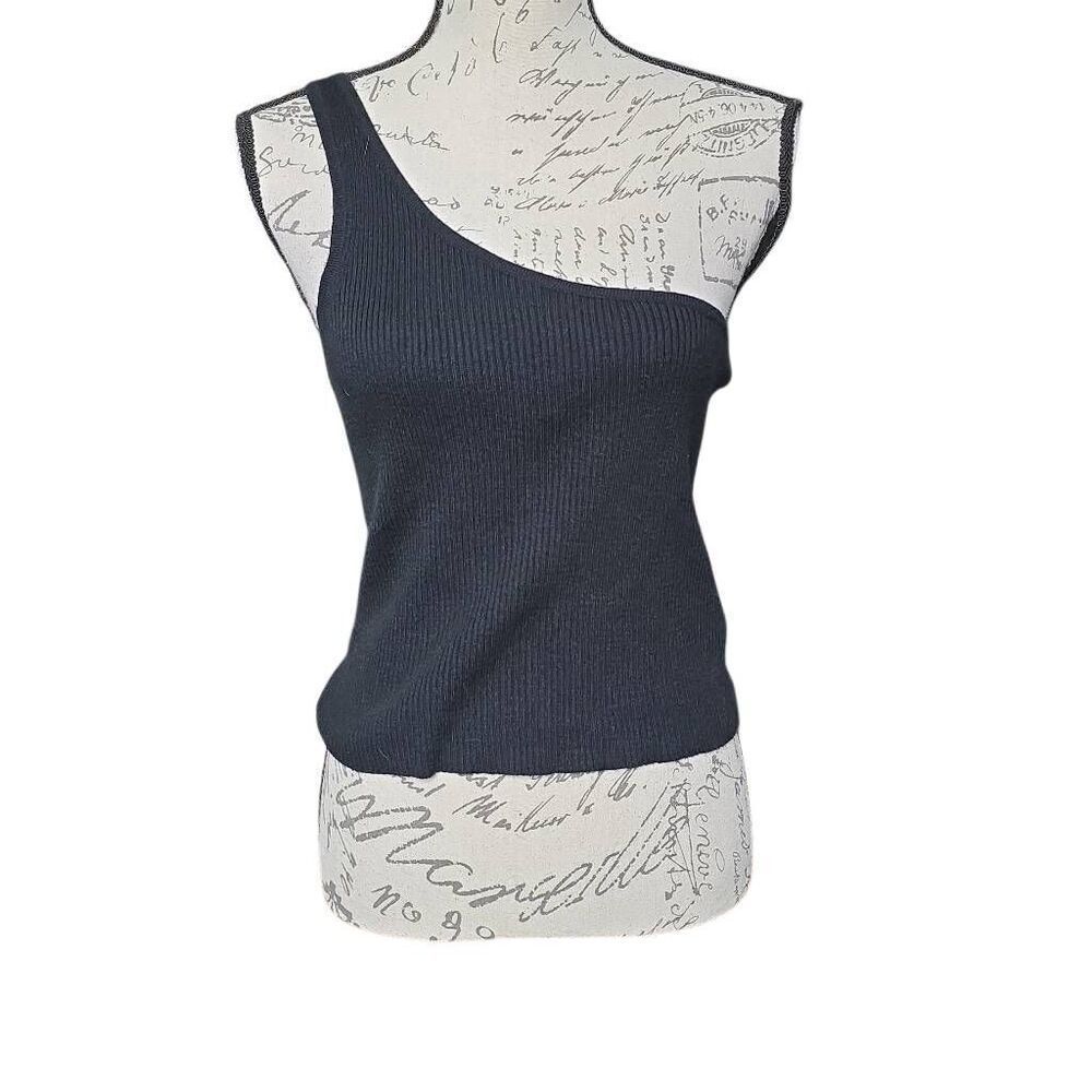 American Eagle Women's Size Medium Black Ribbed One Shoulder Top